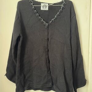 Storybook Knits Cardigan Black Bead Fringe Size L